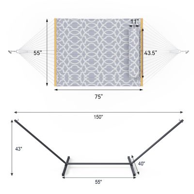Double Hammock with Stand, 2 Person Cotton Rope Hammock with Removable Polyester Pad, 500LBS Capacity.