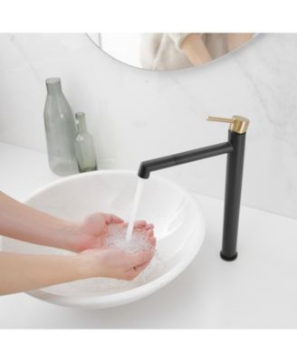 Single Hole Single Handle Bathroom Vessel Sink Faucet With Supply Hose in Black Gold