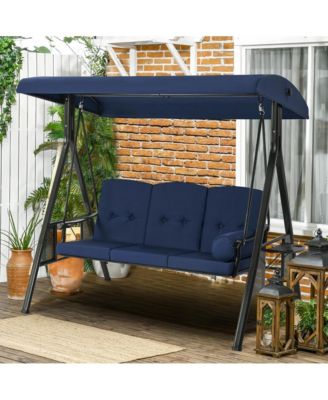 3-Person Metal Patio Swing with Removable Cushion & Cup Holder Patio Swing Outdoor Porch Swing Chair for Adults for Garden Backyard Deck