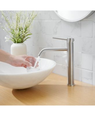 Modern Single Hole Single Handle Vessel Bathroom Vanity Sink Faucet With Pop Up Drain Without Overflow in Brushed Nickel