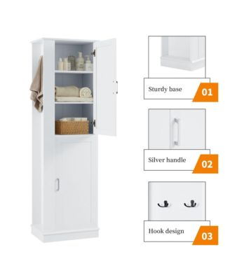 68"H Tall Bathroom Cabinet with Hook and Adjustable Shelf, Freestanding MDF