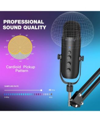 Gaming Microphone Kit, USB Mic w/ Boom Arm, Supercardioid Mic, Mute Button, Echo & Volume Gain Knob, Monitor for Phone Computer (Black)