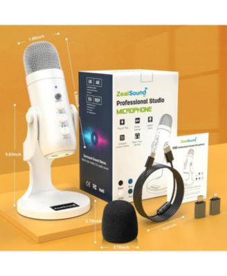 USB Microphone with Gain Control K66W White and Furry Windscreen d65K Bundle