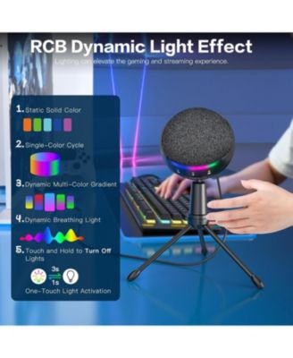 Microphone for iPhone,USB mic for PC gaming,Phone,Touch Mute,Active Noise Cancel microphones with Echo/RGB/Volume Gain,Real Time Monitor