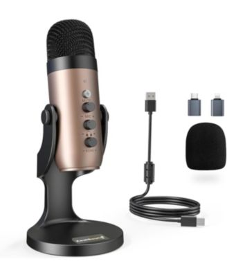 USB Microphone k66g Gold and Furry Microphone Cover Bundle