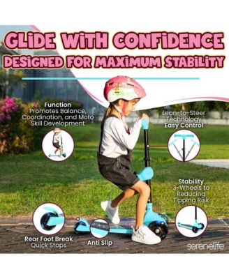 3-Wheel Foldable Kids Scooter with LED Wheel Lights, Foldable Seat & Lean-to-Steer Technology – Child Toy Scooter (Turquoise Blue)