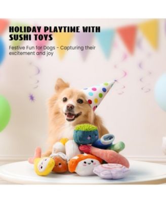 10 PCS Sushi Toys with Takeout Bag,Plush Squeaky Dog Toy Set,Cute Stuffed Pet Toys,Puppy Chew Toys,For Small to Medium Dog,Foodie Series toy