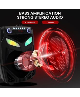 600W Portable Bluetooth PA Speaker – 10” Indoor/Outdoor System w/ 2 Wireless Mics, Party Lights, USB/SD, FM, Wheels & Remote – PPHP101WMB