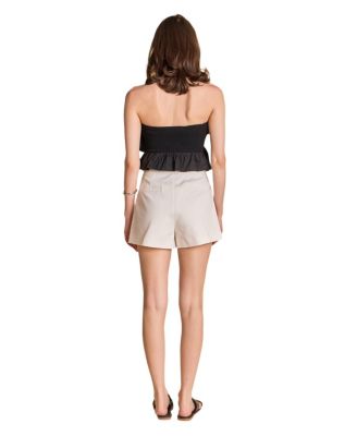 Women's Mixed Media Ruffled Strapless Top