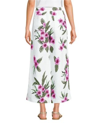 Women's High Rise Drawstring Linen Wide Leg Crop Pants