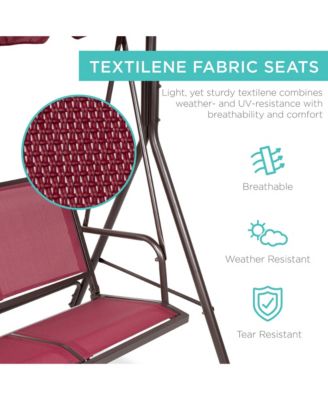 2-Seater Outdoor Adjustable Canopy Swing Glider Patio Bench w/ Textilene, Steel Frame