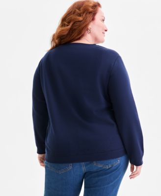 Plus Size Fleece Crewneck Long-Sleeve Top, Macy's Exclusive