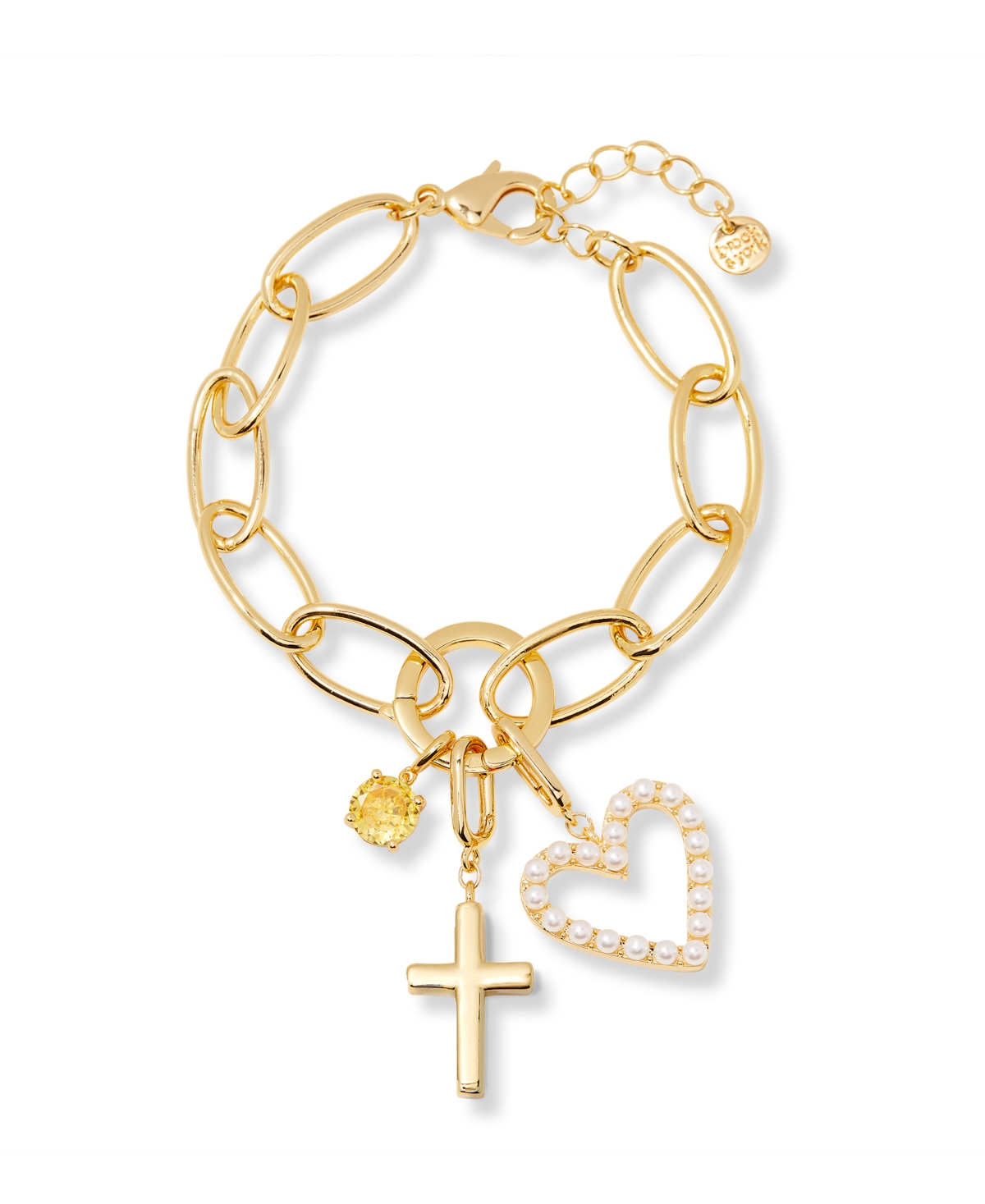 Brook & York Gold Plated Cami Birthstone Cross Charm Chain Bracelet In Gold