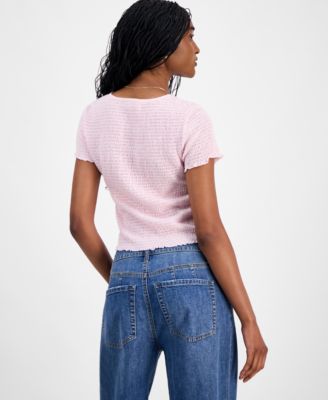 Juniors' All Over Smocked Short-Sleeve Top