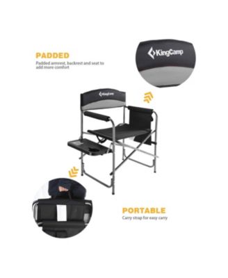 Compact Camping Folding Chair with Side Table and Storage Pocket, Grey