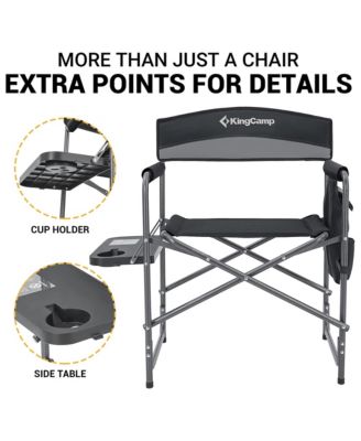 Padded Outdoor Folding Chair with Table & Pockets, Black/Grey (2 Pack)