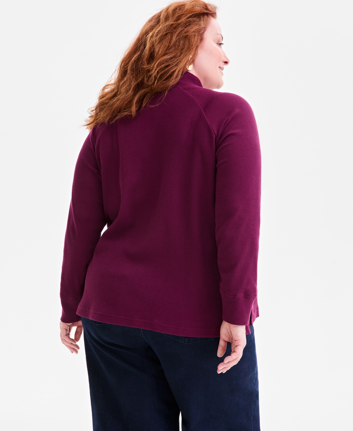 Style & Co Plus Size Waffle-knit Half-zip Top, Macy's Exclusive In Burgundy