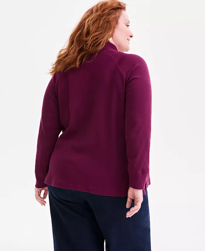 Plus Size Waffle-Knit Half-Zip Top - thumbnail 4