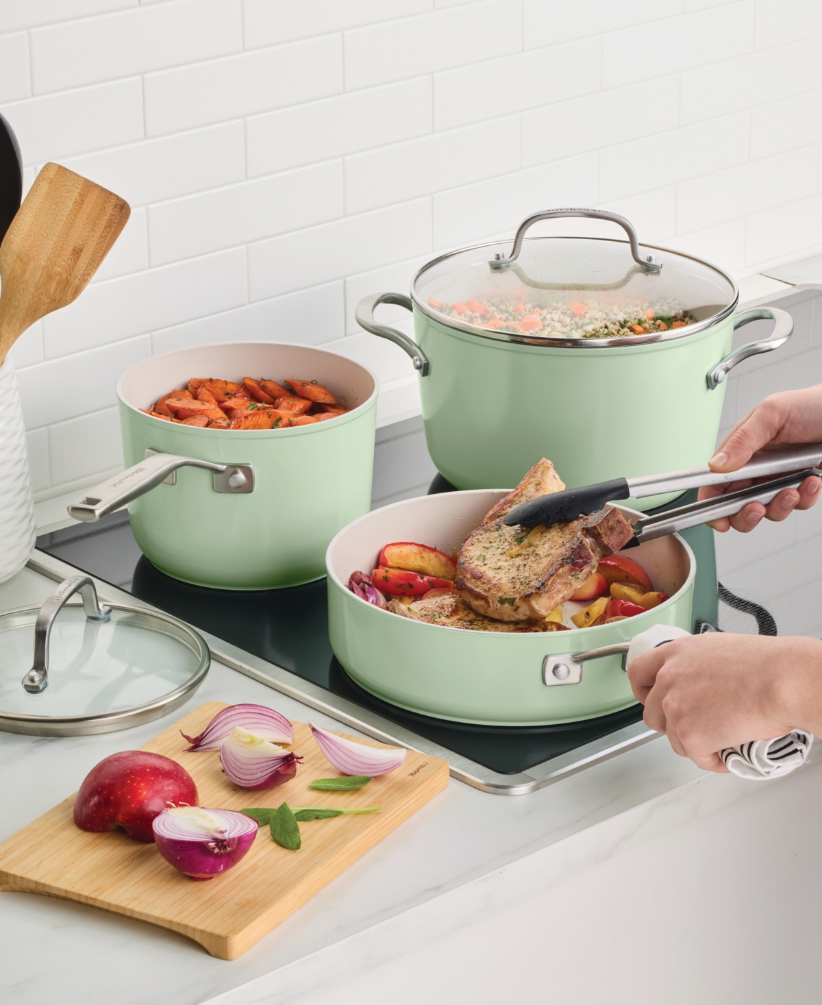 Kitchenaid 10- Pc. Hard-anodized Ceramic Induction Cookware Set In Green