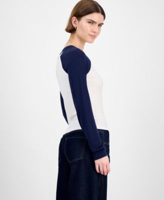 Juniors' Crewneck Raglan Long-Sleeve T-Shirt 