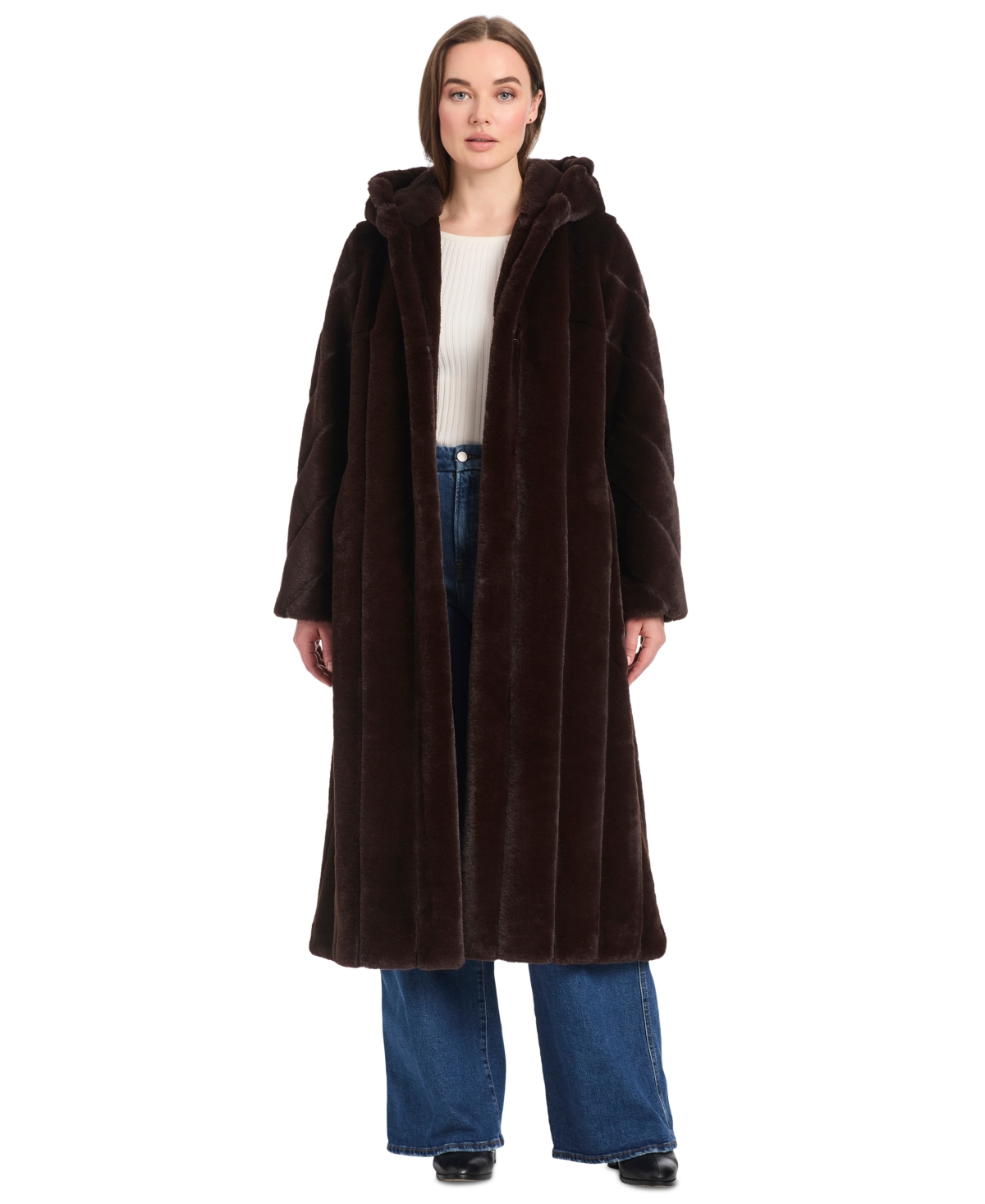 Jones New York Women's Hooded Faux-fur Coat In Brown
