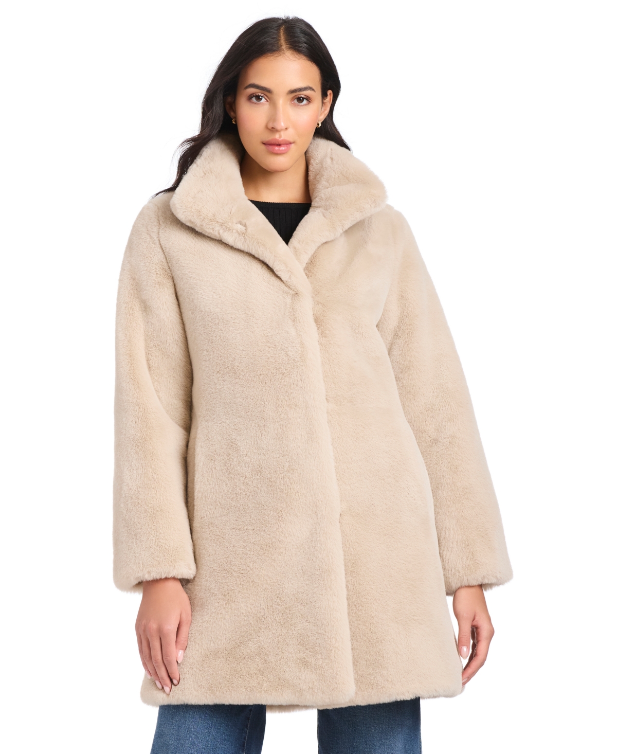 Jones New York Women's Collared Faux-fur Coat In Brown