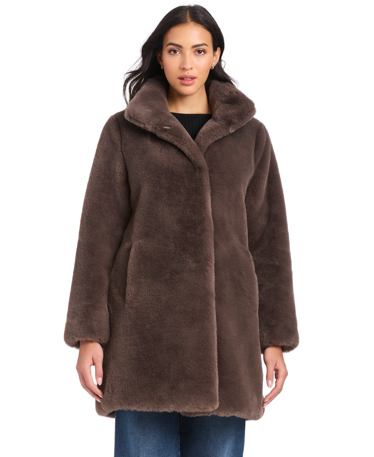 Jones New York Women's Collared Faux-fur Coat In Brown