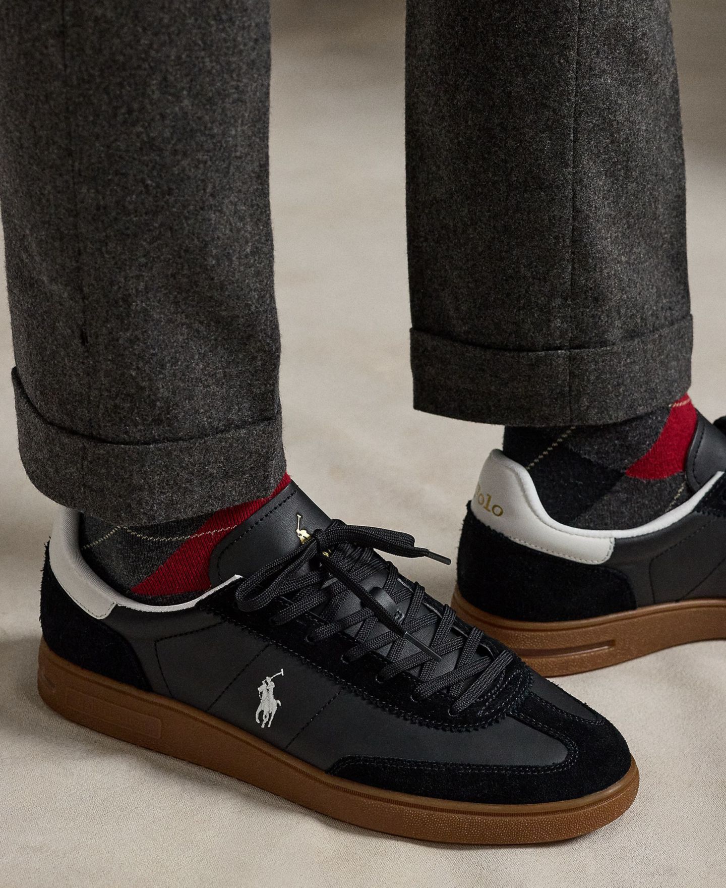 Мужские кроссовки Polo Ralph Lauren Bedford Leather & Suede, цвет: Чёрный / Белый — фото 5