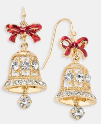 Gold-Tone Crystal Red Bow Drop Earrings