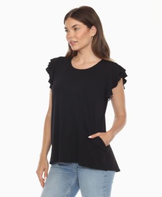 Women's Ruffle Sleeve Solid Top