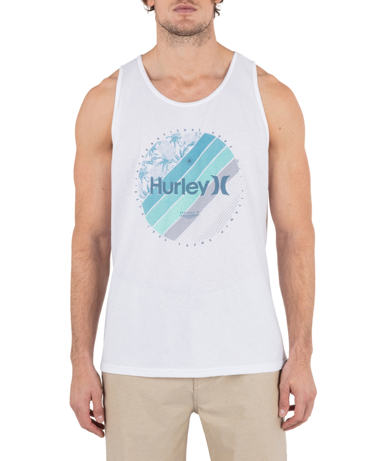 Men's Linear Palm Tank Top - White