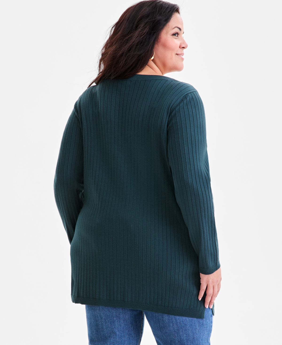 Style & Co Plus Size Solid Long-sleeve Sweater, Macy's Exclusive In Green