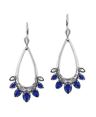 Sterling Silver Lapis Open Pear Gemstone Lever Back Earrings