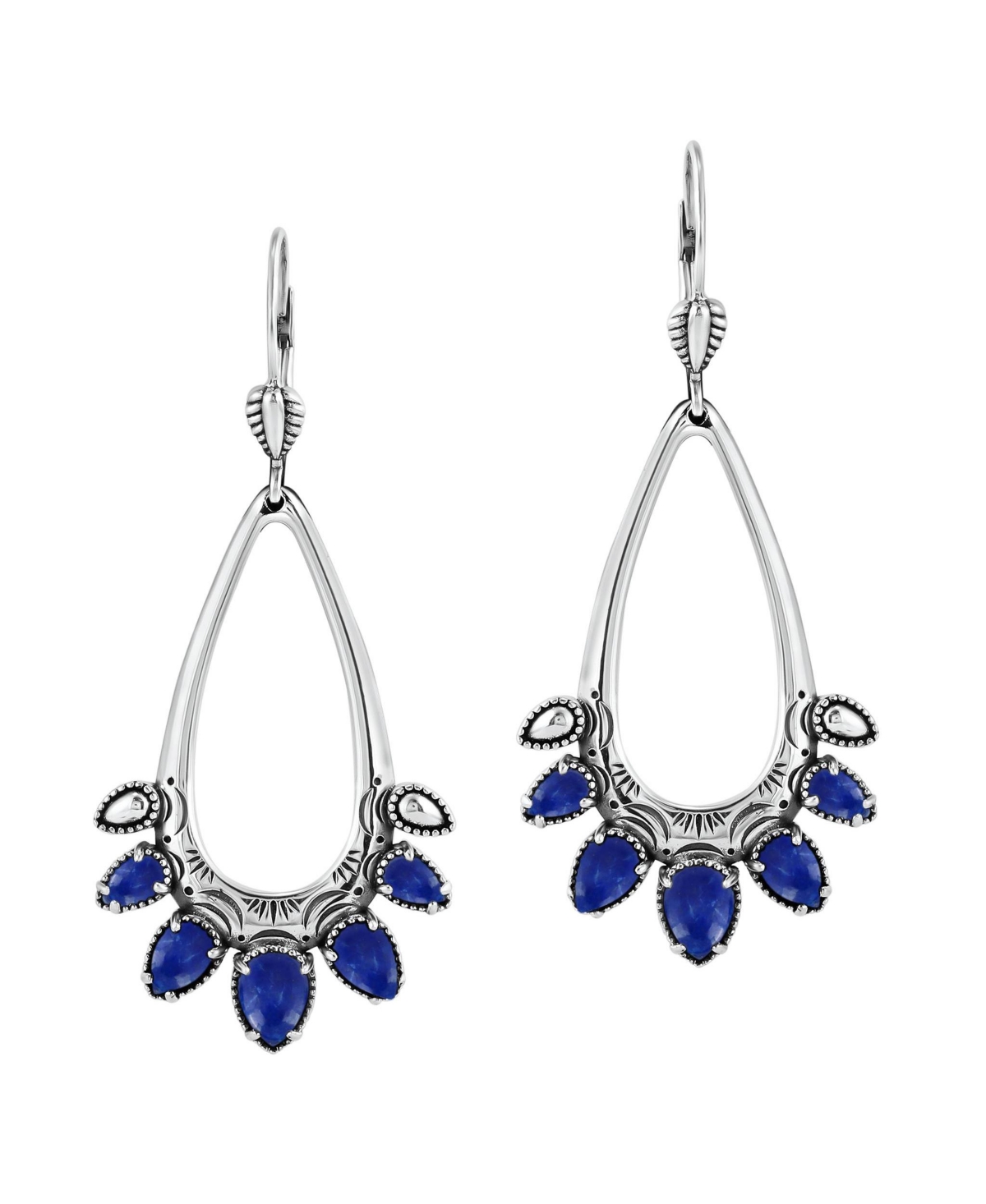 Sterling Silver Lapis Open Pear Gemstone Lever Back Earrings