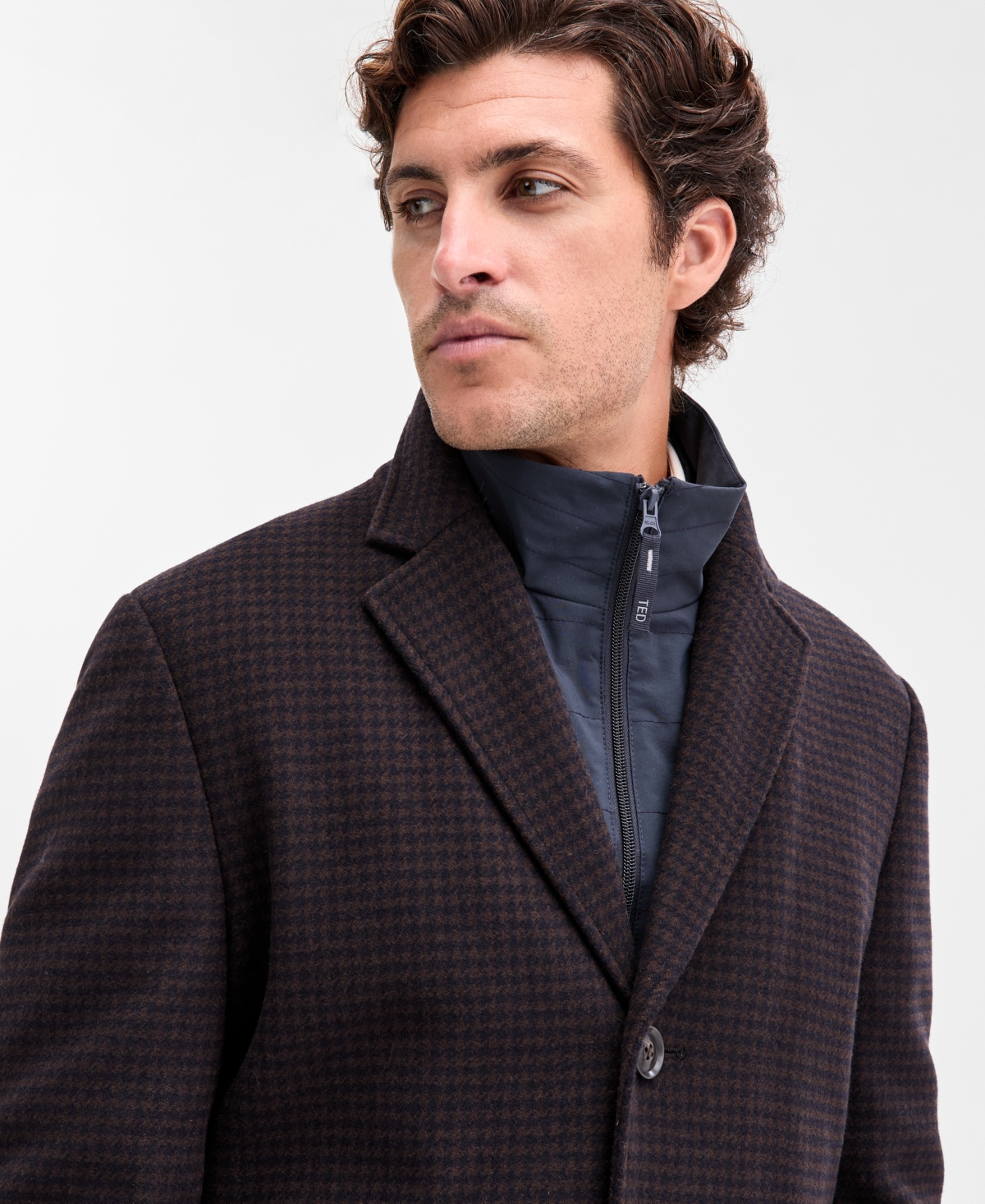 Ted By Ted Baker Men's Classic-fit Brown Navy Houndstooth Check Overcoat In Multi