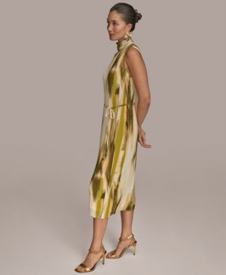 【Donna Karan New York】Printed Mock-Neck Midi Dress Donna Karan New York Women's Chiffon Printed Mock-Neck Midi