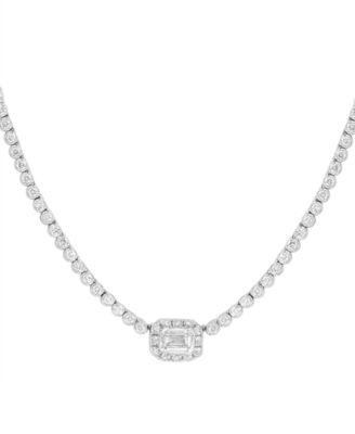 EFFY Collection - Lab Grown Diamond Emerald- & Round-Cut Halo18" Collar Necklace (2-7/8 ct. t.w.) in 14k White Gold