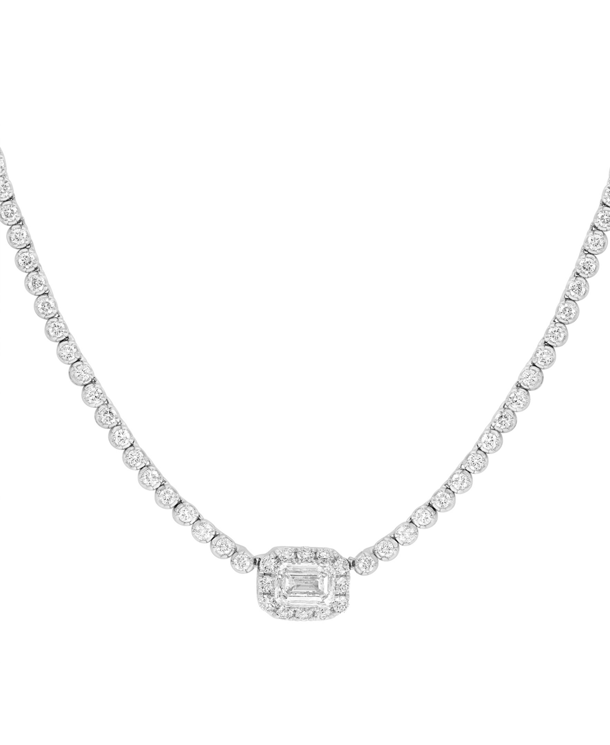 Effy Lab Grown Diamond Emerald- & Round-Cut Halo18" Collar Necklace (2-7/8 ct. t.w.) in 14k White Gold - White Gold