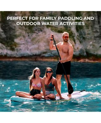 Inflatable Stand-Up Paddle-Board with Double-Action Hand Pump, 3-Piece Aluminum SUP Paddle, Leash, Removable Fin + 2 Side Fins, Repair Kit and Backpack, Black