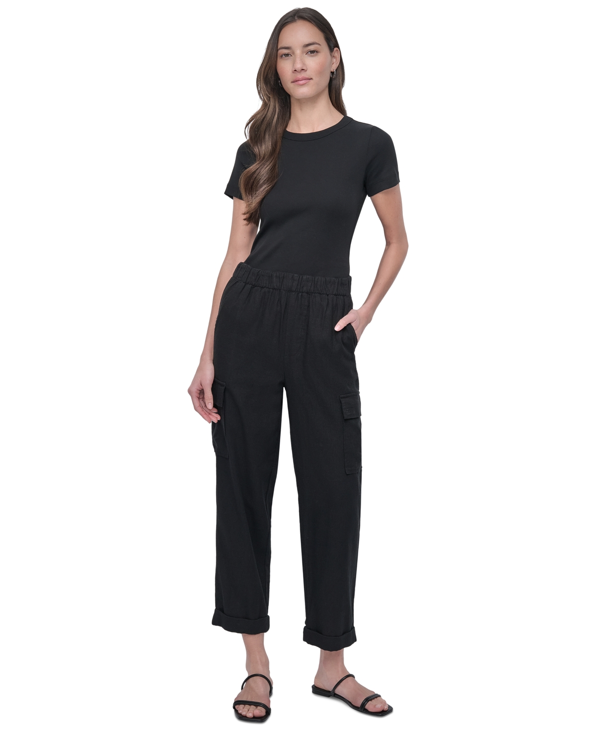 Women's Mid Rise Relaxed Pull-On Cargo Pants - Black