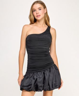 SENI & CADE - Juniors' One-Shoulder Satin Fit & Flare Dress