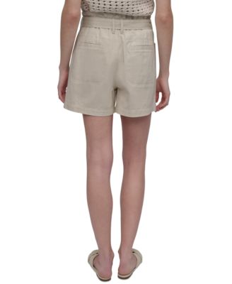 Women's Cotton Belted Paperbag-Waist Shorts