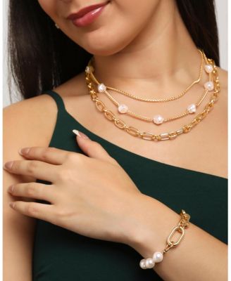 Gold-Tone Link and Pearl Bracelet