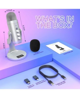 USB Microphone k66s Silver and Furry Windscreen d65k