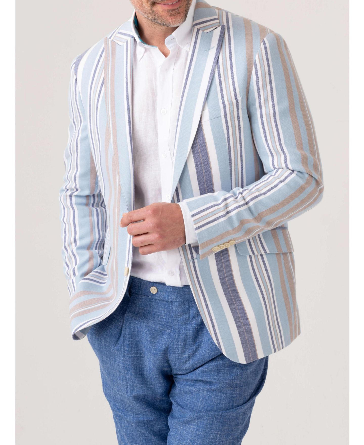 Мужской пиджак Koy Clothing Kikoy Cotton Tailored Blazer, цвет: Синий / Бежевый — фото 1