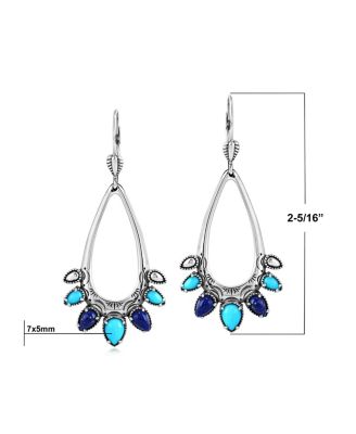 Sterling Silver Sleeping Beauty Turquoise and Lapis Open Pear Gemstone Lever Back Earrings