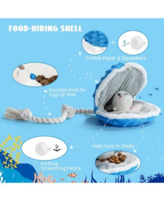 4 PCS Sea Creatures Crinkle Squeaky Dog Toys,Christmas gift,Octopus Shark Crab Mussel Toys, Interactive Toys for Small, Medium & Large Dogs
