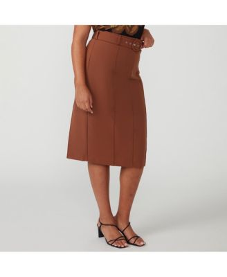 Plus Size Sunburst Belted Pencil Skirt