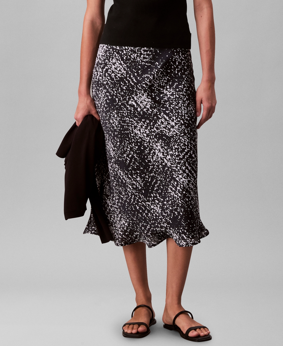 Women's Printed Textured Satin Midi Skirt - Inkwell Print