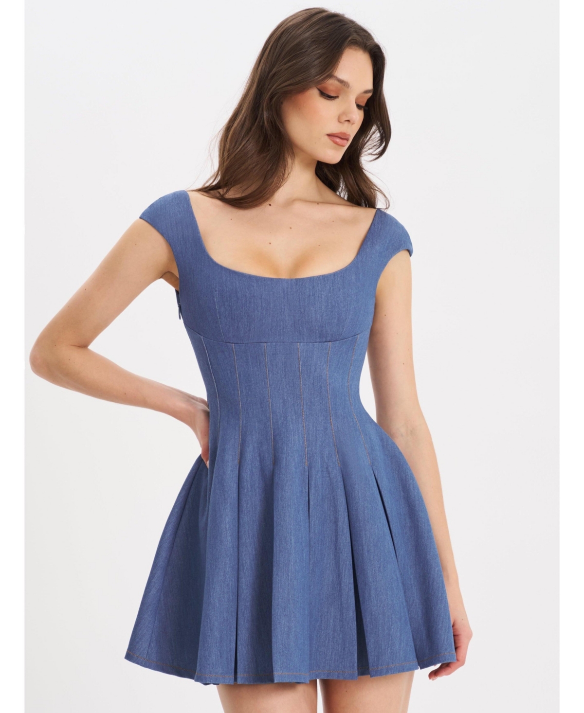 Women's Sada Pleated Denim Mini Dress - Blue